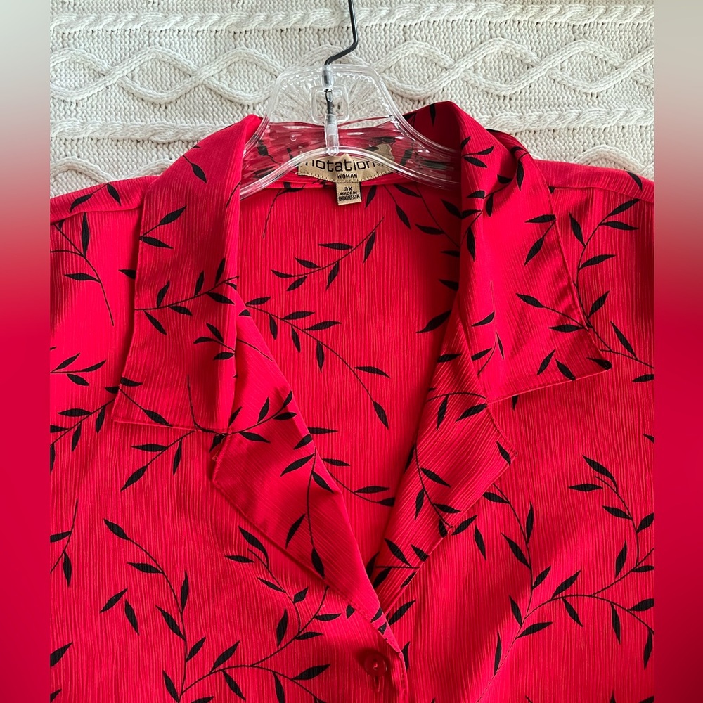 Notations Red Leaf Print Button Down Blouse Women’s Size 3X - Picture 12 of 16